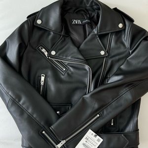 NWT! Zara Women’s Faux Leather Black Biker Jacket Size XS